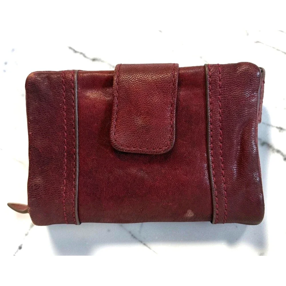 Fossil Wallet Burgundy Leather Bifold  Zip Coin Pocket